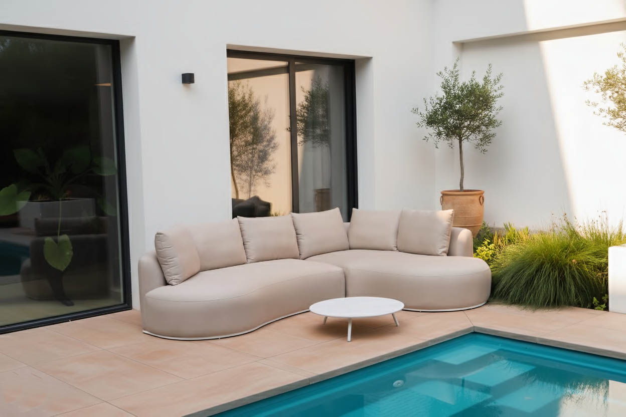 Flow Cava chaise loungebank in Sunbrella-textiel