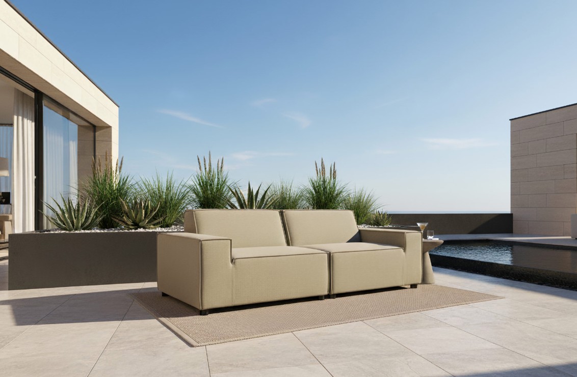 Flow Cube modulaire loungebank in Sunbrella-textiel