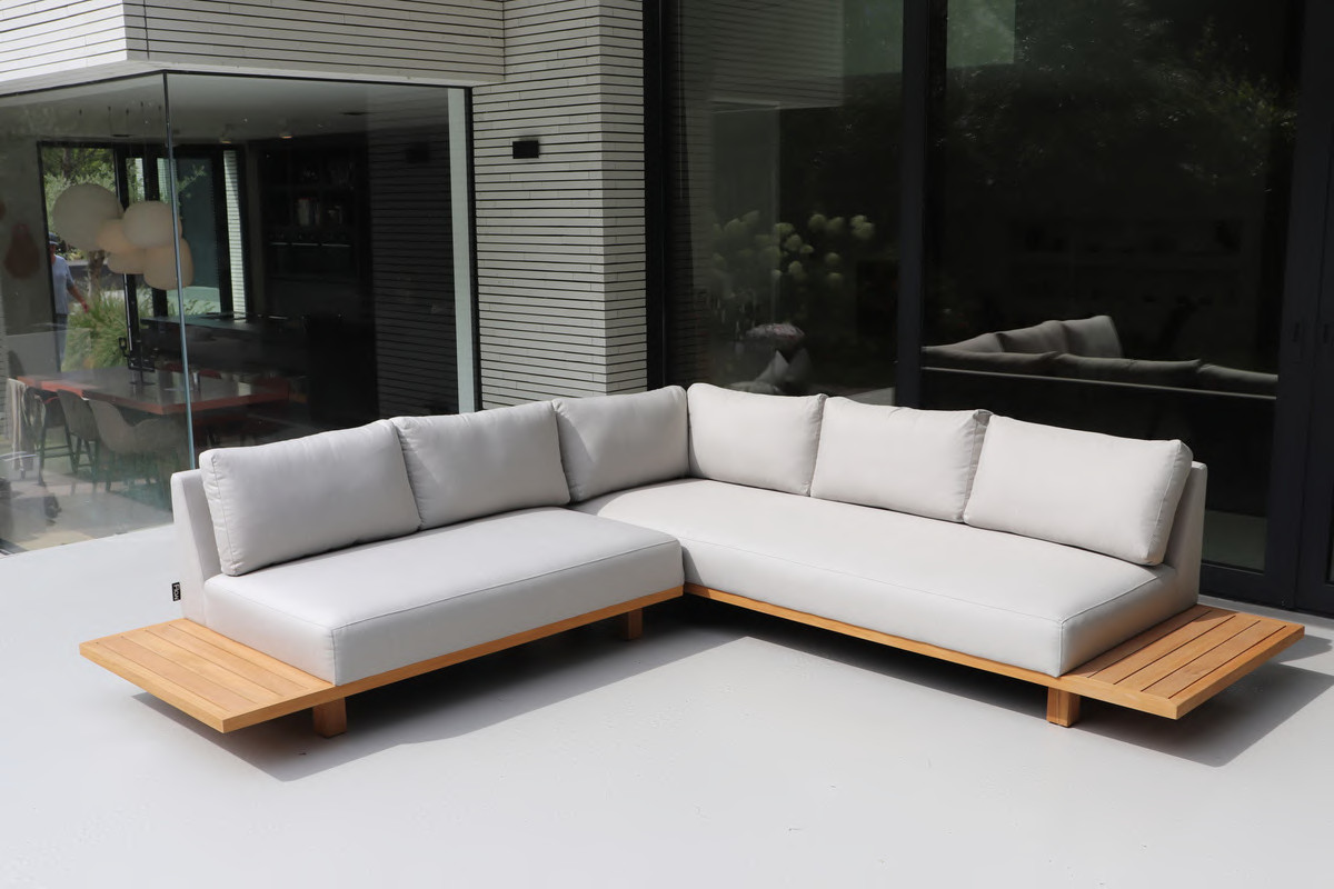 Flow Emerald platform hoekbank in Sunbrella-textiel